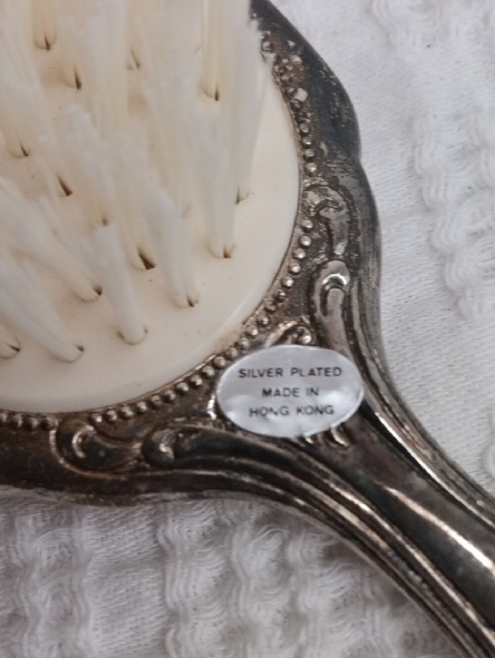 Ornate Silver Plate Vanity Set Mirror Brush & Comb Vintage Hong Kong - Picture 6 of 12